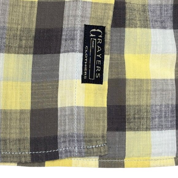 Grayers Gray Yellow Check Button Collar Short‎ Sleeve Shirt - Picture 10 of 11